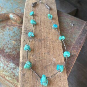 Dainty Turquoise Nugget Necklace Choker Sterling Silver Native American Vtg